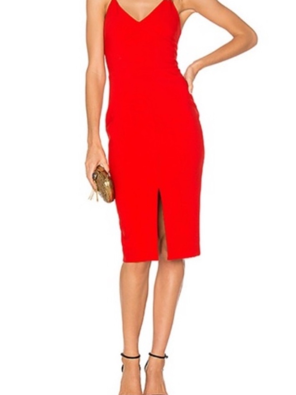 Likely Red V-Neck Spaghetti Strap Midi Dress